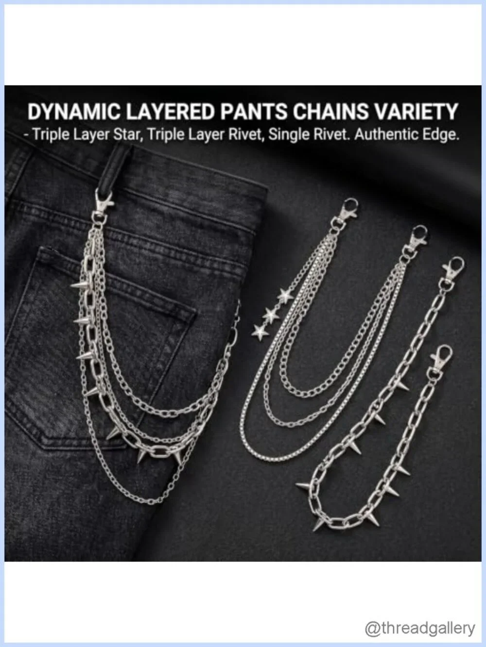 6 PC Studded Belt & Chain Set Goth Emo Y2K PU Leather Accessories